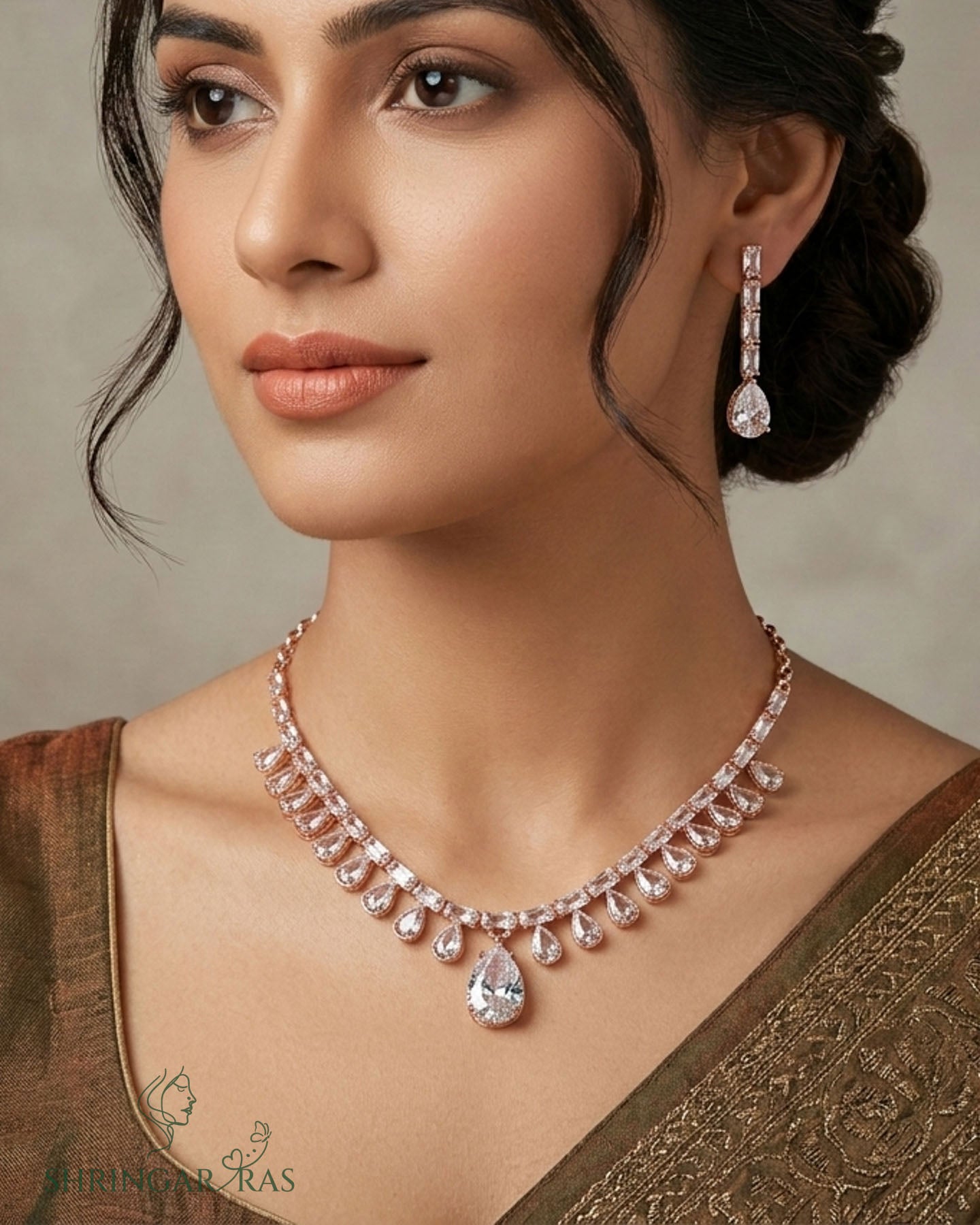 Dewdrop Grace Rose Gold Necklace Set