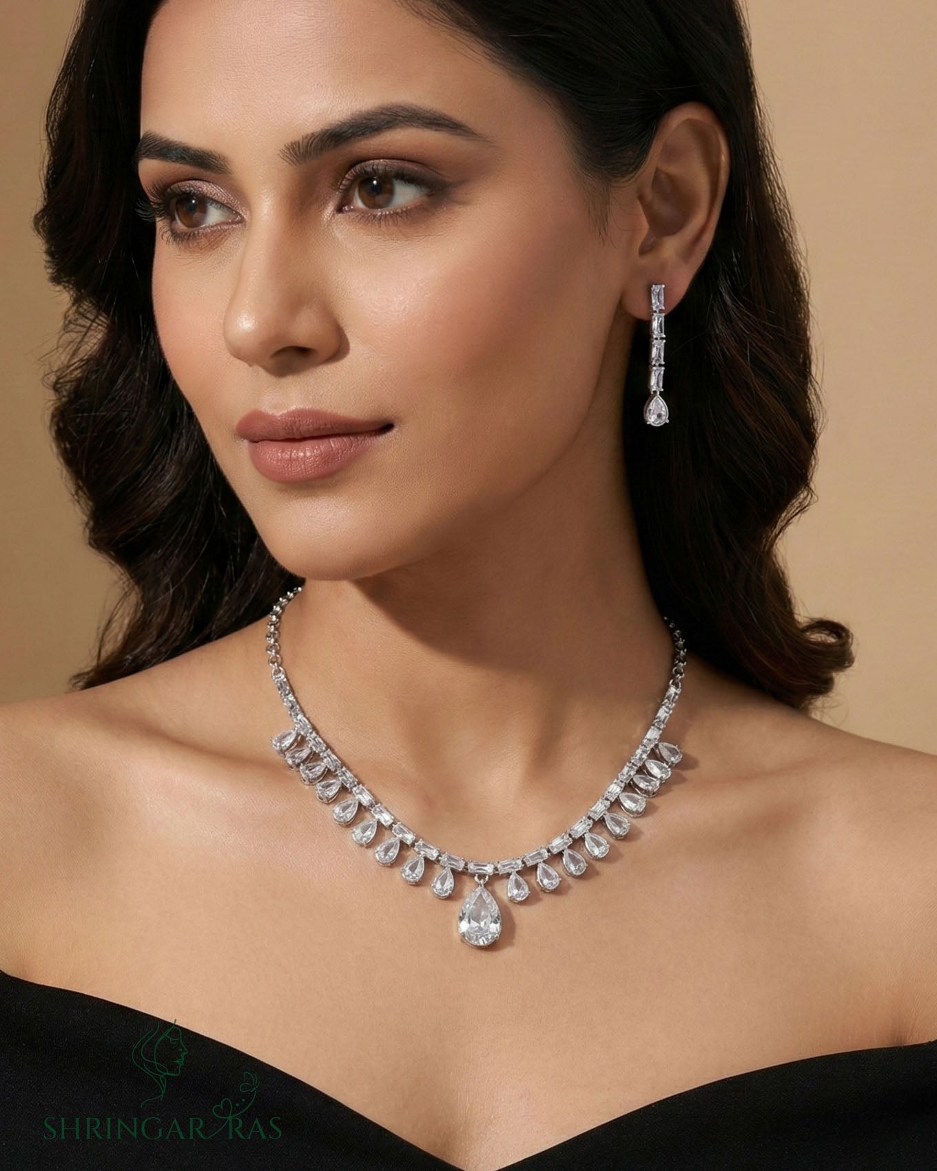 Dewdrop Grace Rhodium Plated Necklace Set
