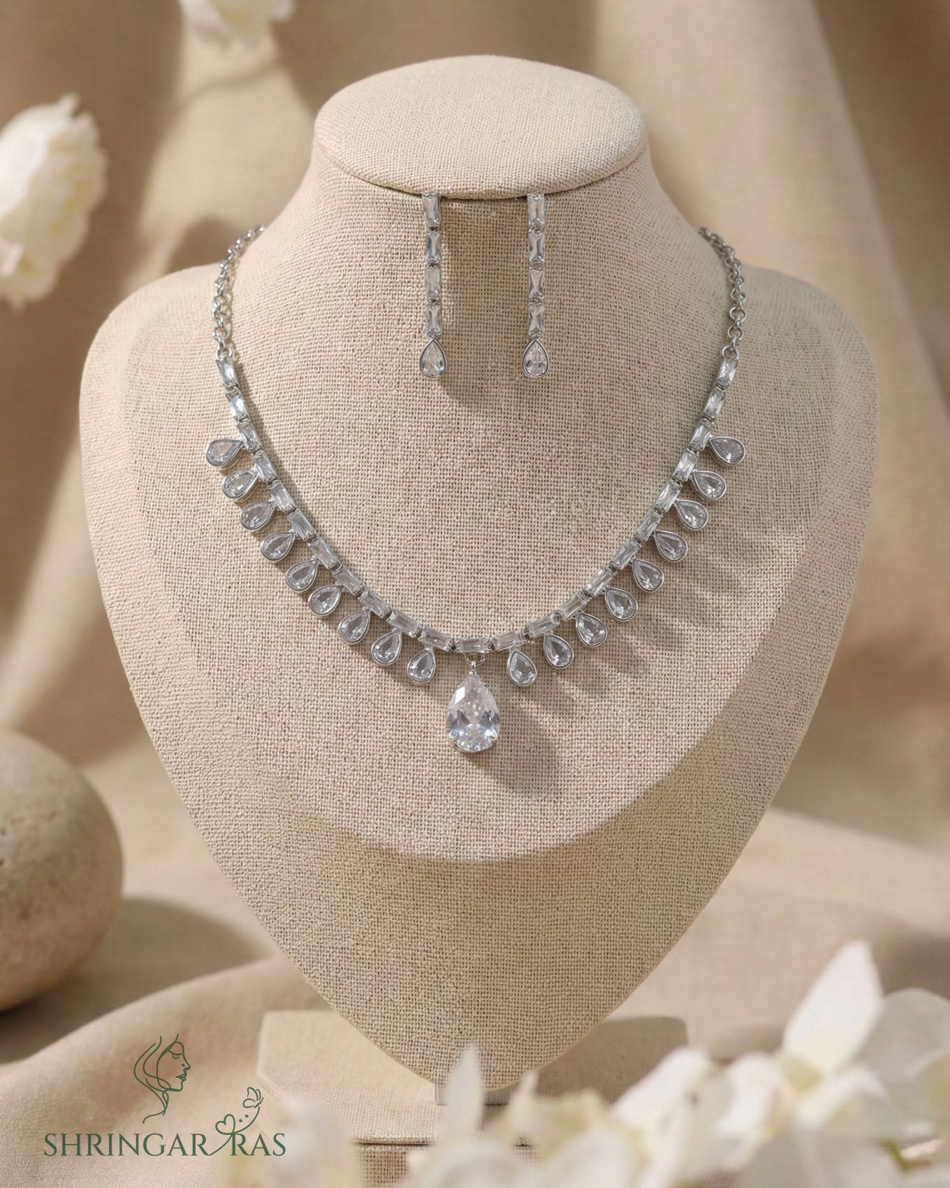 Dewdrop Grace Rhodium Plated Necklace Set