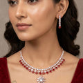 Red Starburst Rose Gold Necklace Set