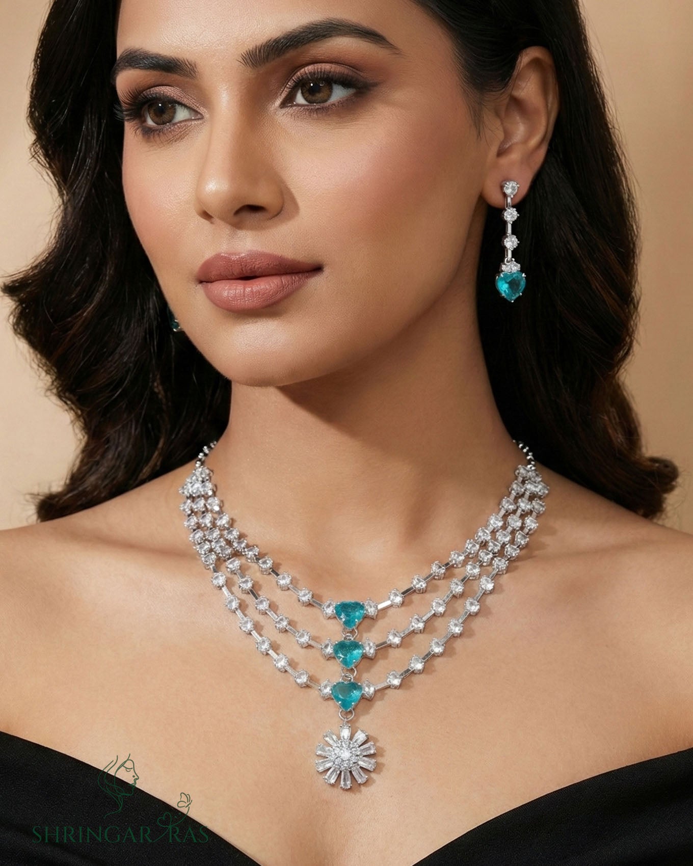 Aqua Radiance 3 Layer Rose Gold Necklace Set