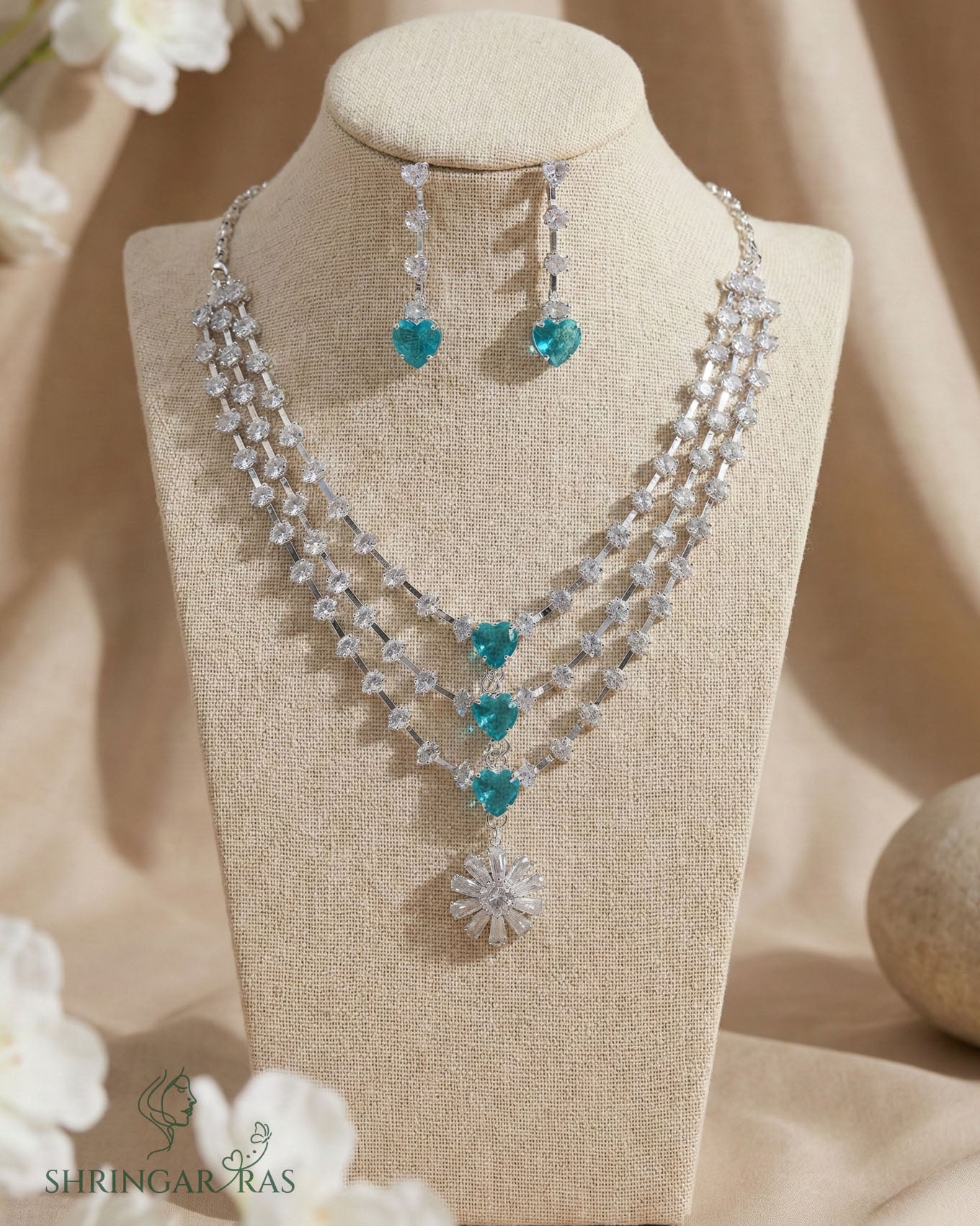 Aqua Radiance 3 Layer Rose Gold Necklace Set