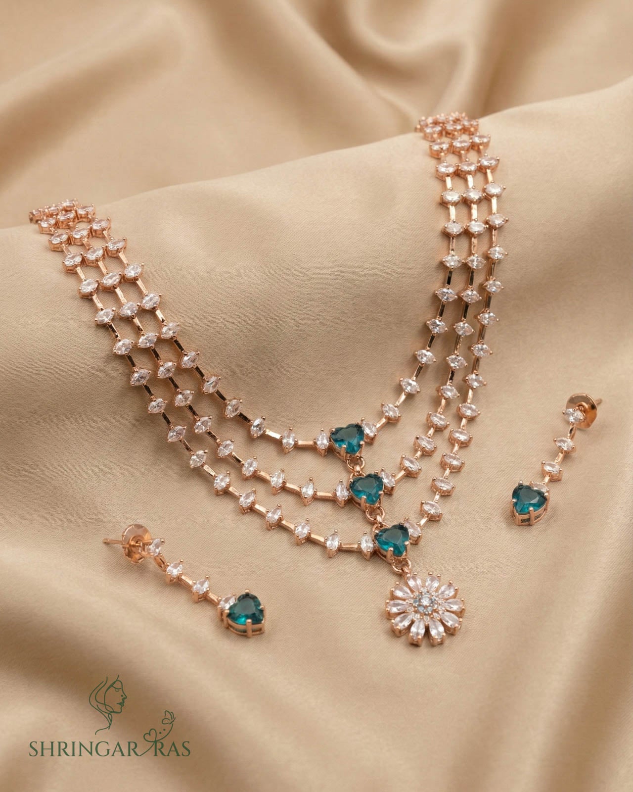 Aqua Radiance 3 Layer Rhodium Necklace Set