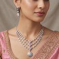 Pink Radiance 3 Layer Rhodium Necklace Set
