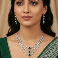 Green Radiance 3 Layer Rhodium Necklace Set