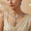 Emerald Blue Elegance Rhodium Plated Necklace Set