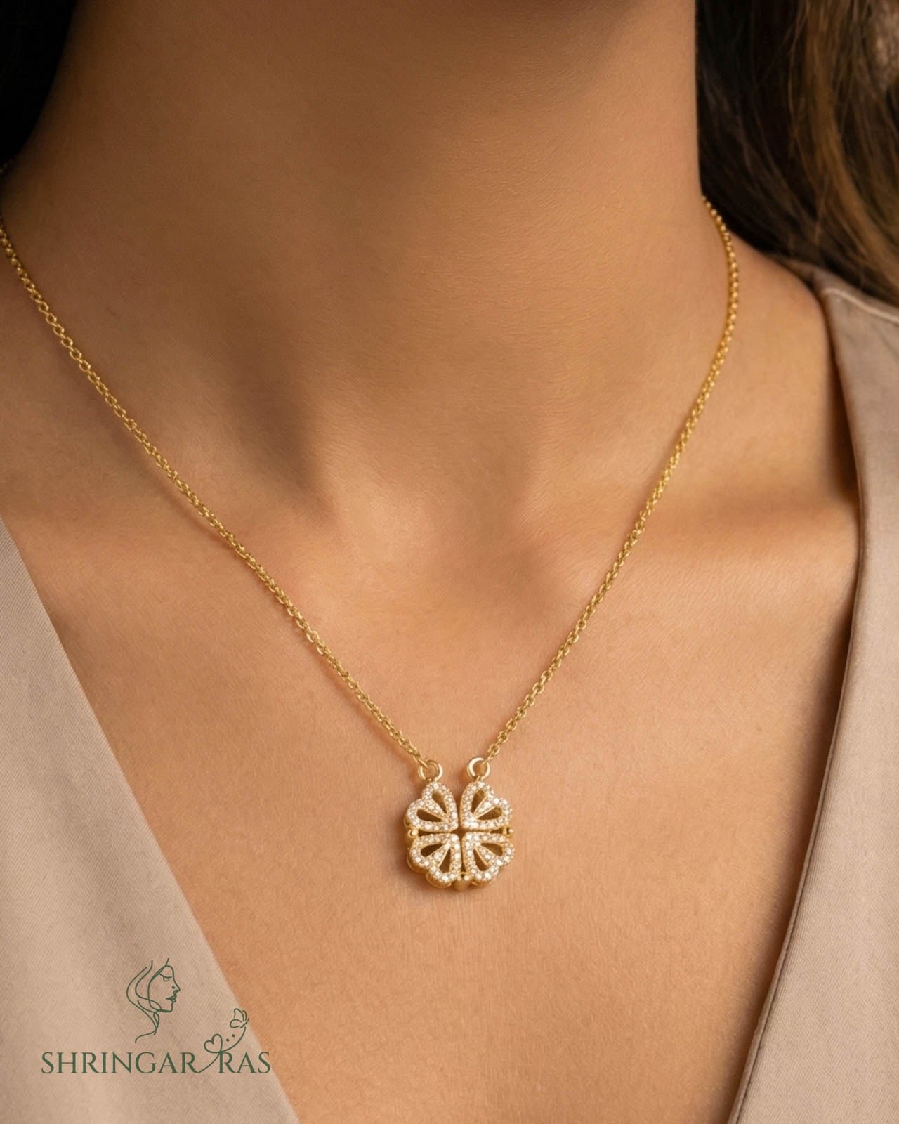Expandable Diamond Heart Magnetic Pendant with Chain