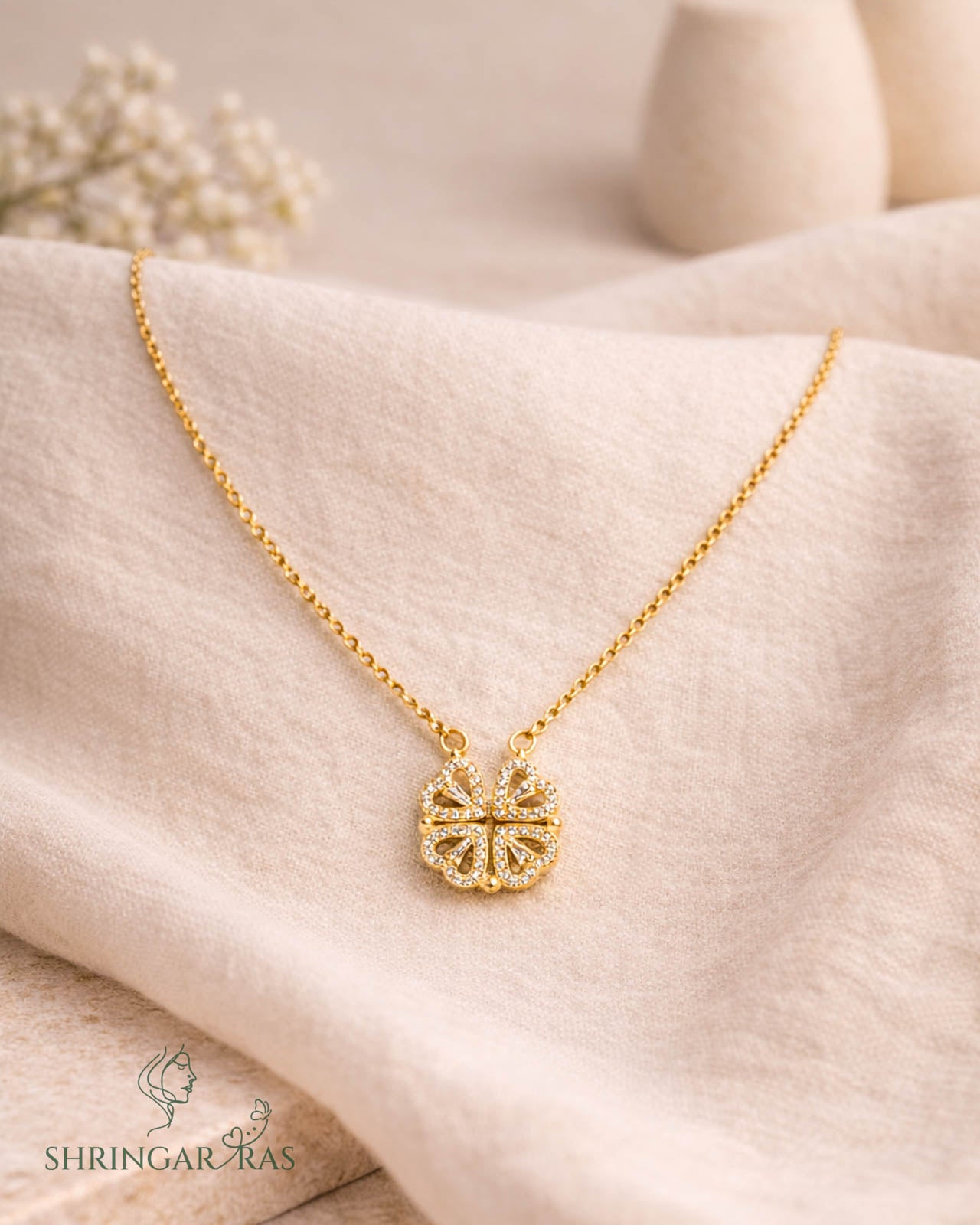 Expandable Diamond Heart Magnetic Pendant with Chain