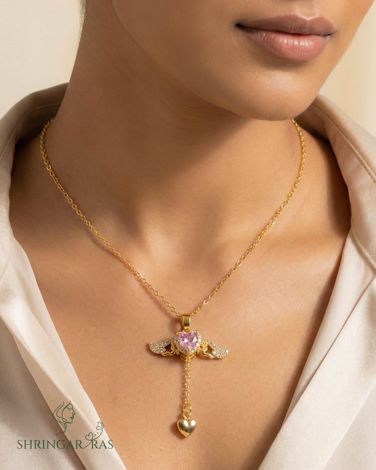 Angle Wing Heart Pendant Chain Necklace