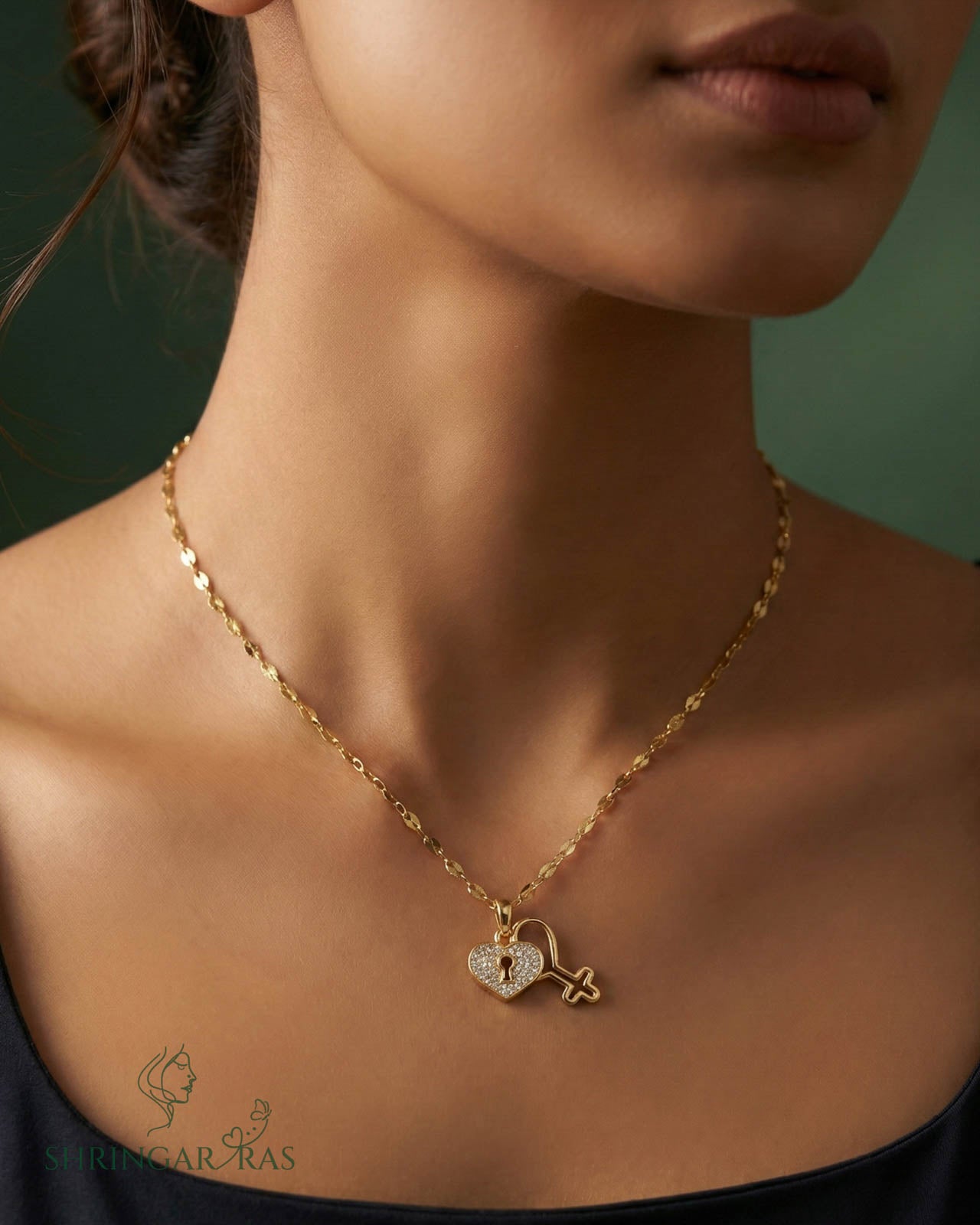Heart Lock & Key Pendant Anti Tarnish Necklace