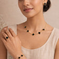 Black Flower Anti Tarnish Necklace Set with Rings